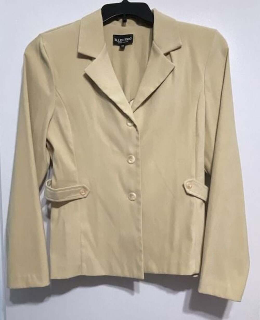 Ellen Figg Vintage Beige Minimalist Tailored Blazer with Side Tab Detail